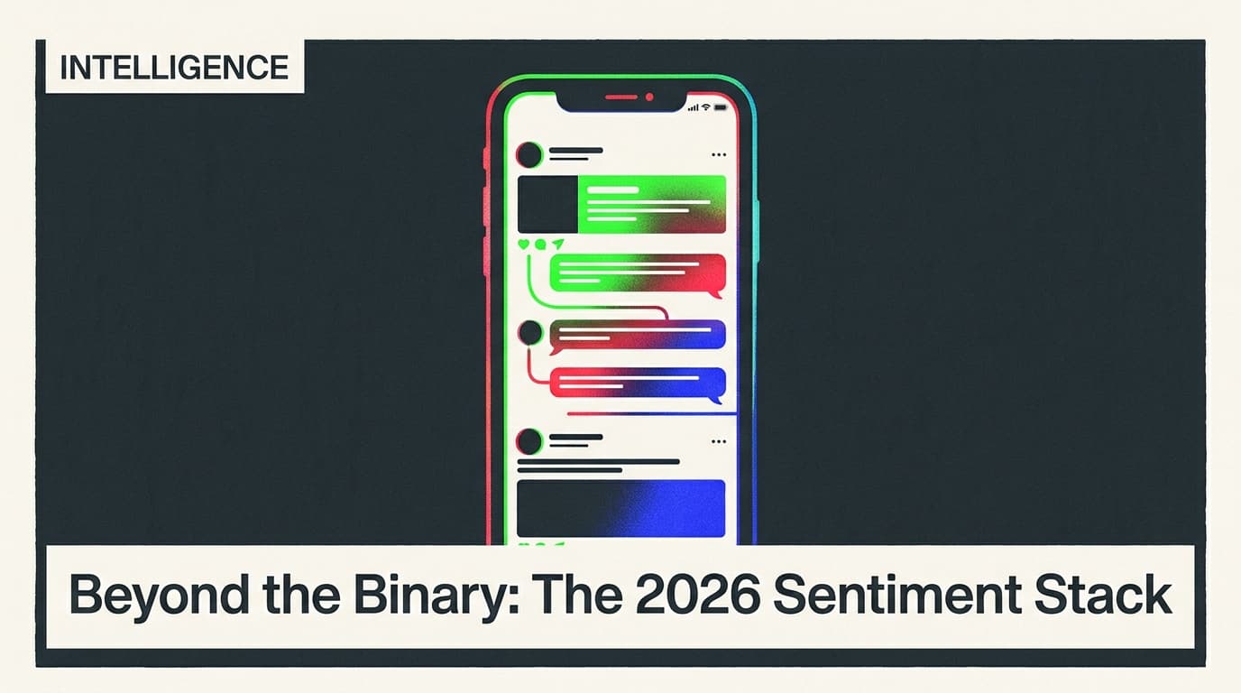 A stylized smartphone showing color-coded social media sentiment levels.