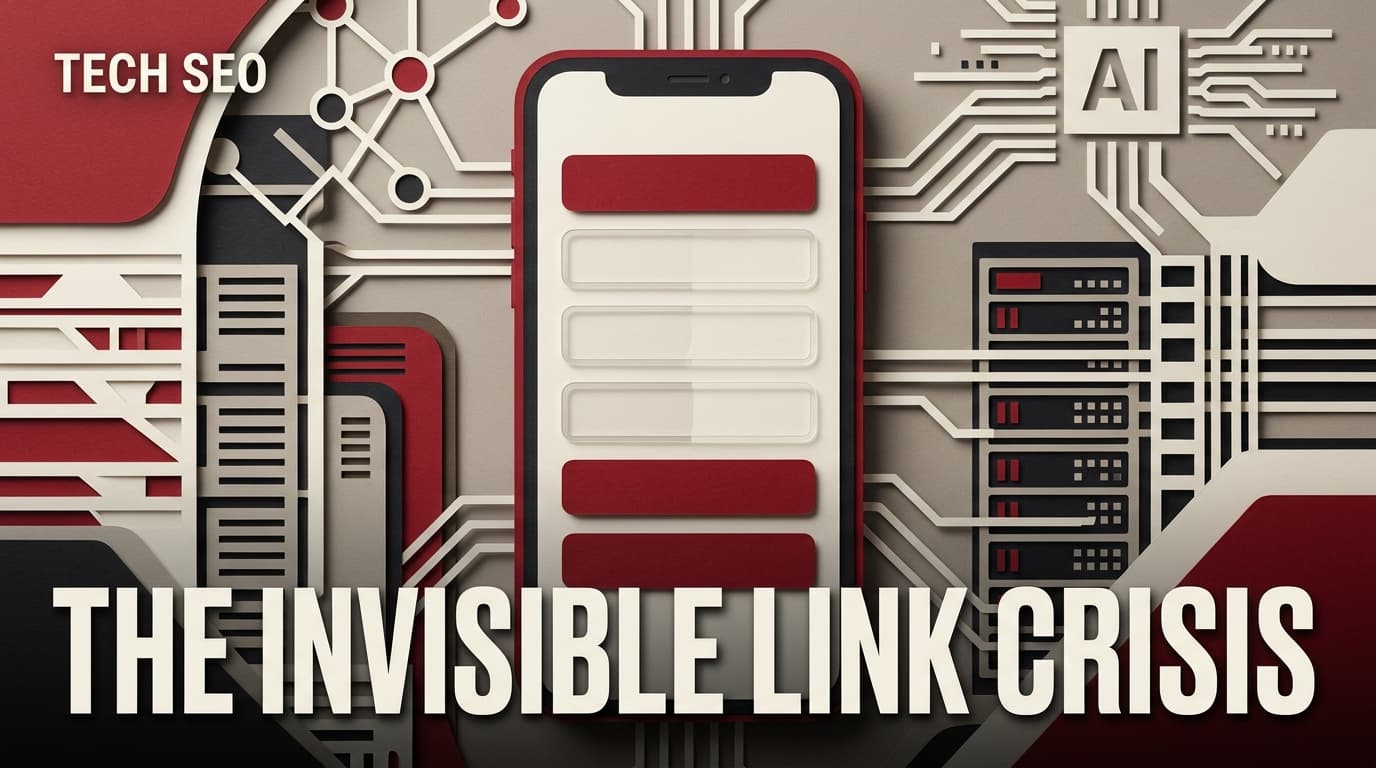 A conceptual illustration showing a smartphone with social media links, some of which are transparent, representing links that AI crawlers cannot see.