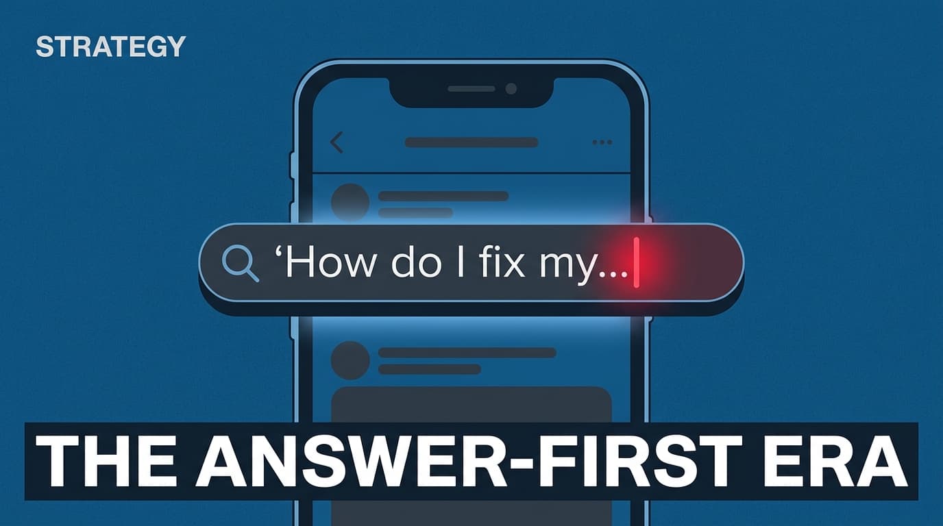 A smartphone screen showing a long conversational search query, illustrating the shift to AI-driven social discovery.