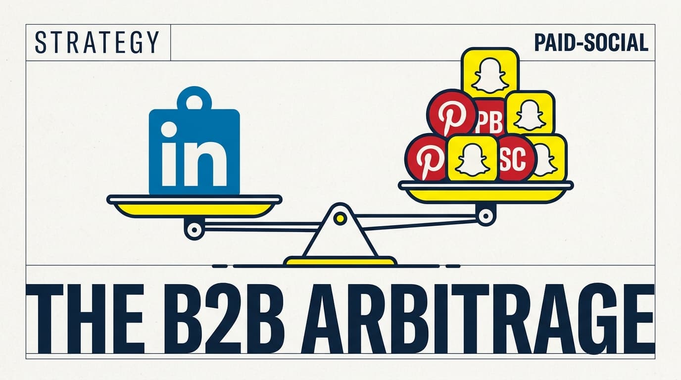 A conceptual illustration showing the cost balance between LinkedIn and alternative social platforms like Pinterest and Snapchat.