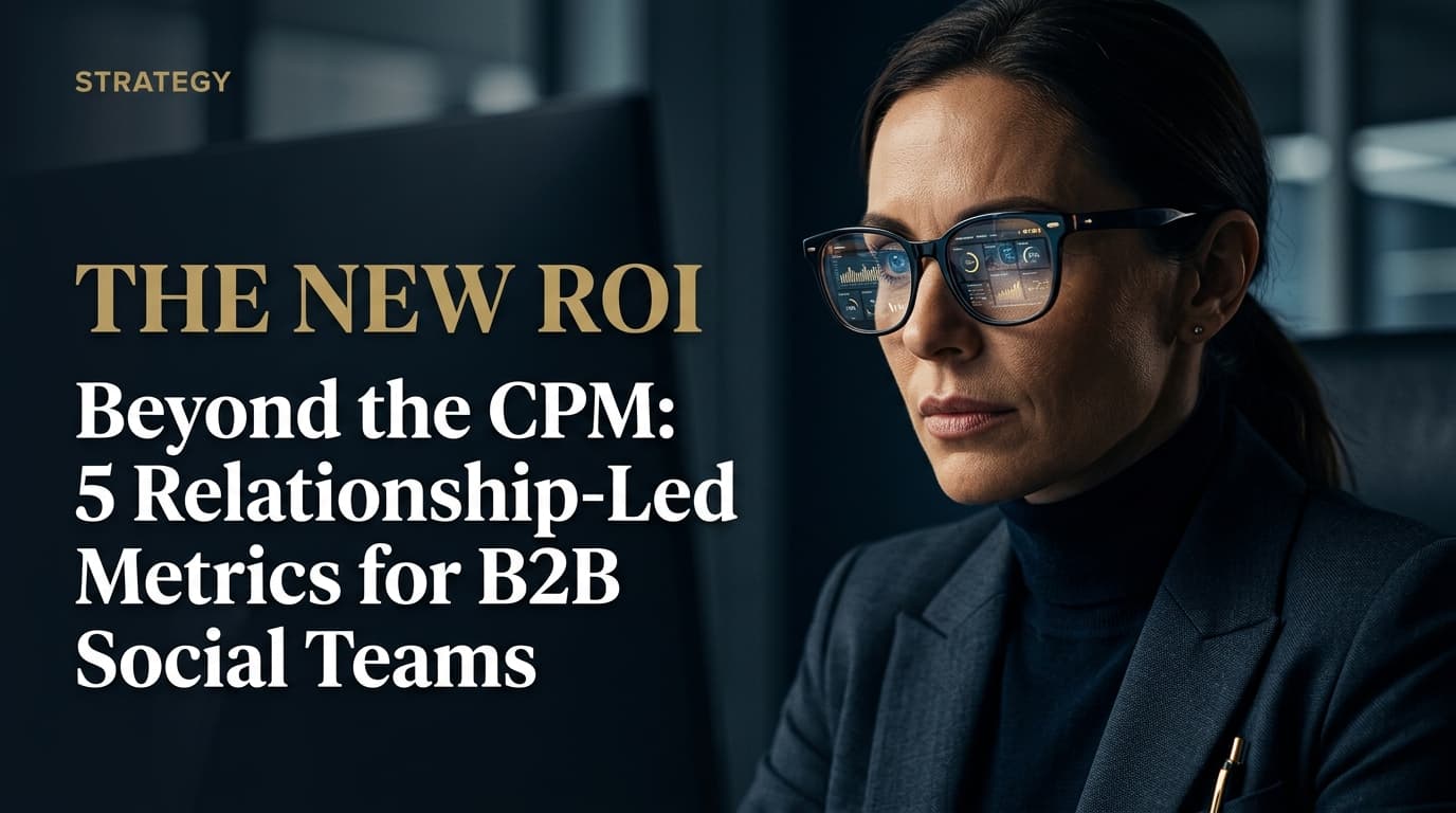 A professional executive looking at a digital dashboard reflecting in their glasses, with the text 'The New ROI'.