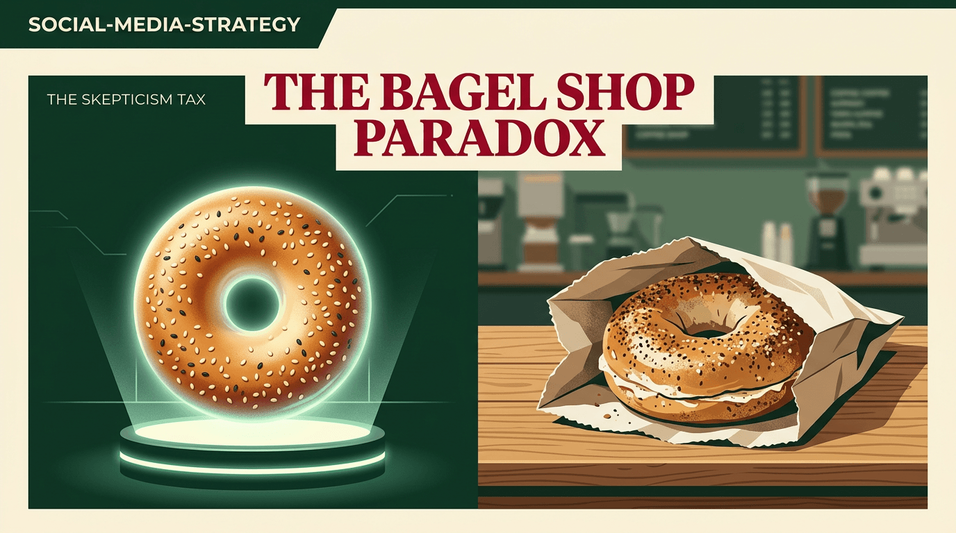 A comparison between a fake AI-generated bagel and a real one, highlighting the loss of authenticity.