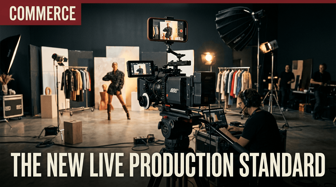 A professional camera setup for a high-end social media livestream.