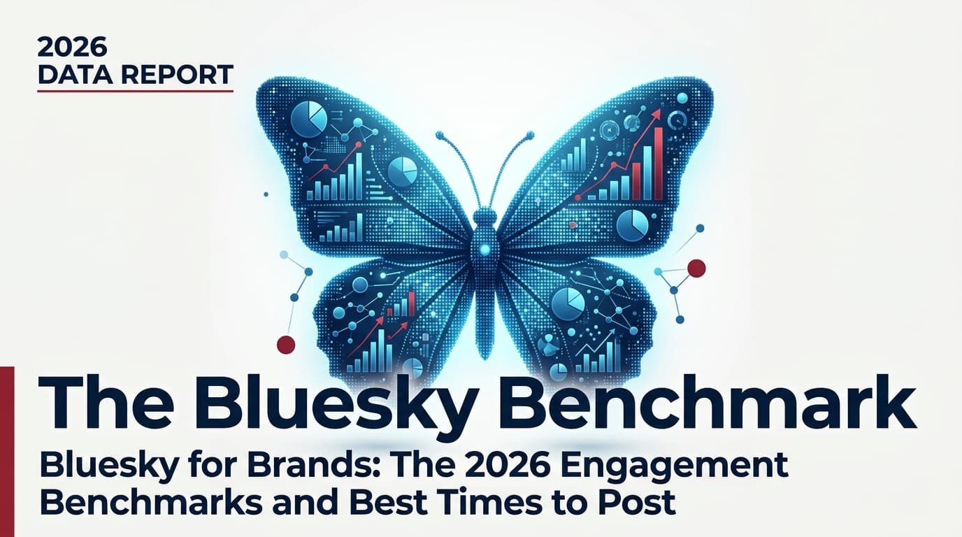 A 3D visualization of the Bluesky butterfly logo made of data points, representing the 2026 engagement report.