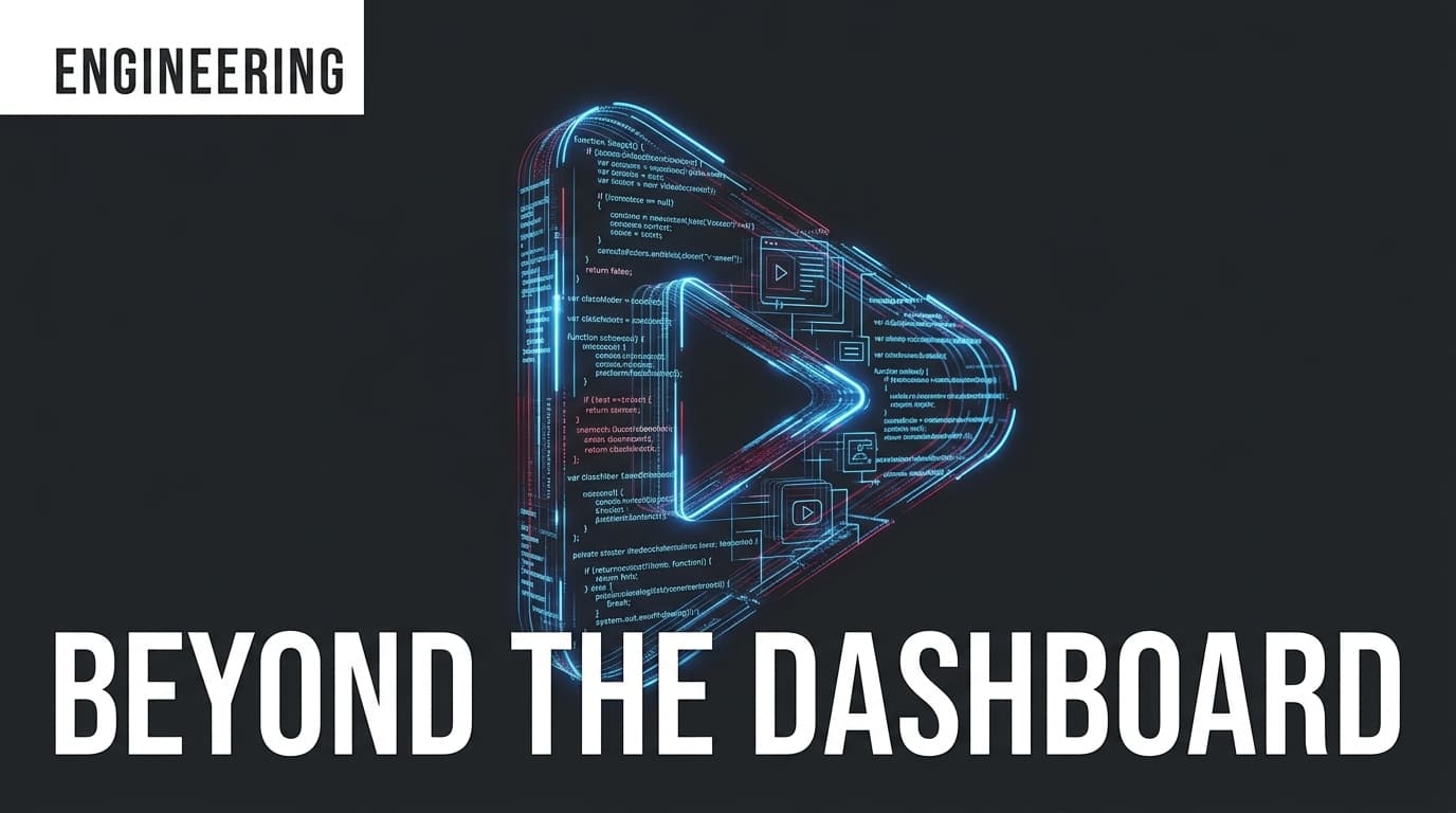A digital play button made of code, representing the intersection of video content and API automation.