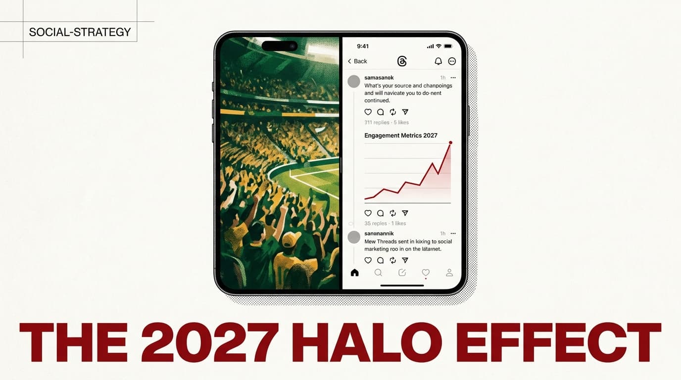 A magazine style illustration showing the intersection of live sports and social media engagement metrics.