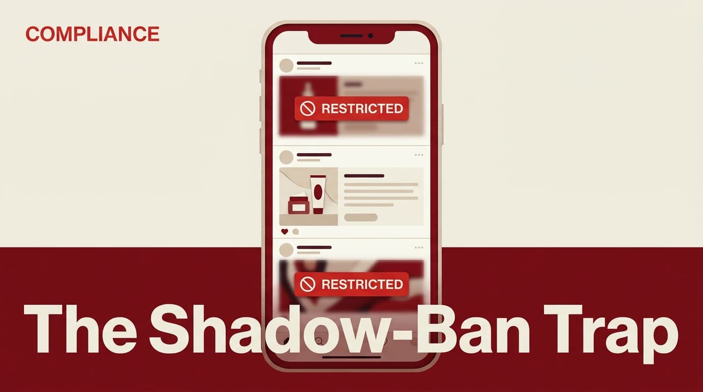 A smartphone showing a social media feed with restricted content warnings, illustrating the concept of a shadow-ban.