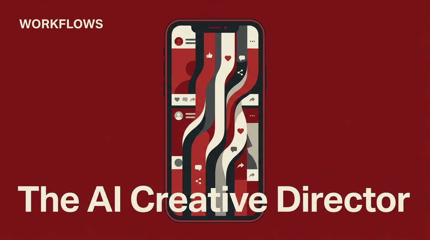 A stylized editorial illustration representing an AI-powered creative workflow for social media.