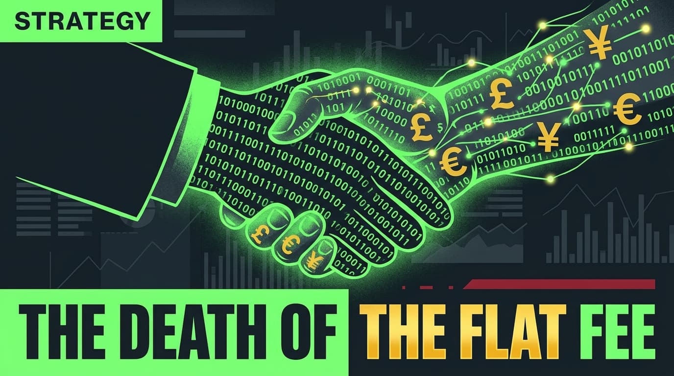 A digital handshake represented by code and currency symbols, illustrating the shift in creator contract models.
