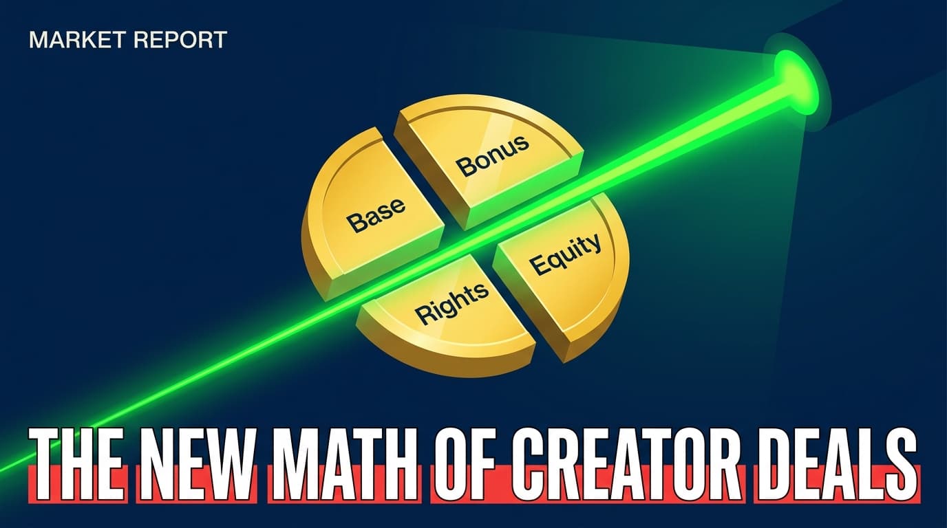 A conceptual illustration showing a golden coin being divided into four segments representing different parts of a modern creator pricing model.