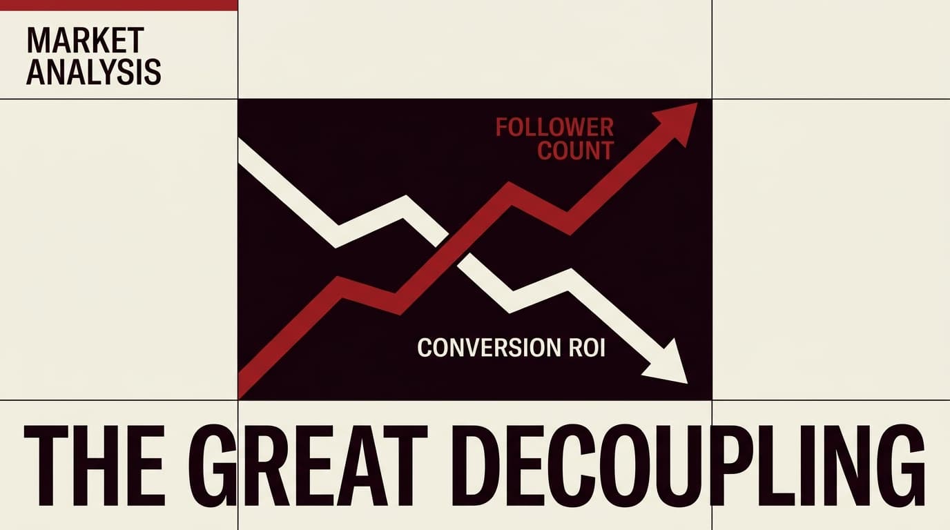 A conceptual graph showing the inverse relationship between high follower counts and conversion rates in 2026.