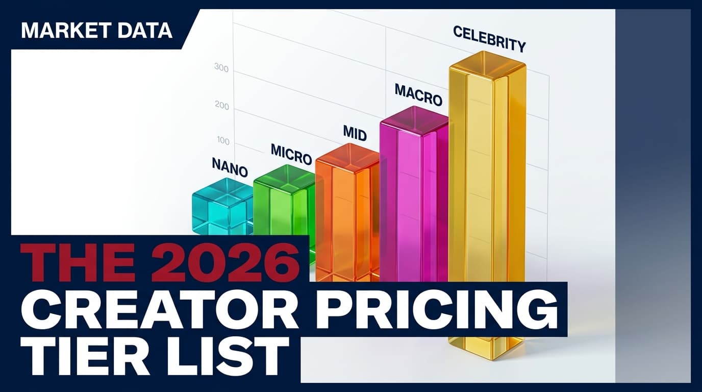 A 3D bar chart visualizing the five tiers of creator economy pricing with a magazine-style headline.