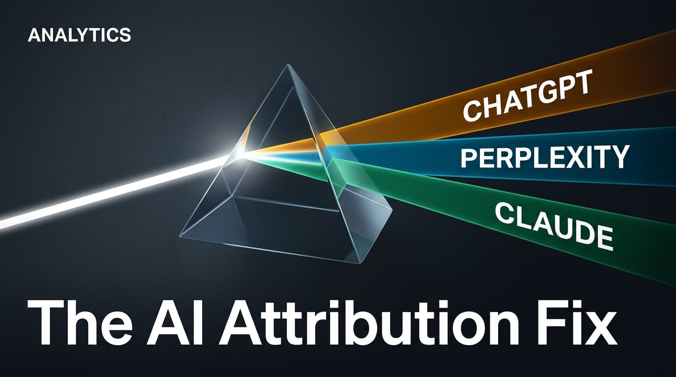 A conceptual illustration showing fragmented AI traffic being unified through a prism into organized data streams.