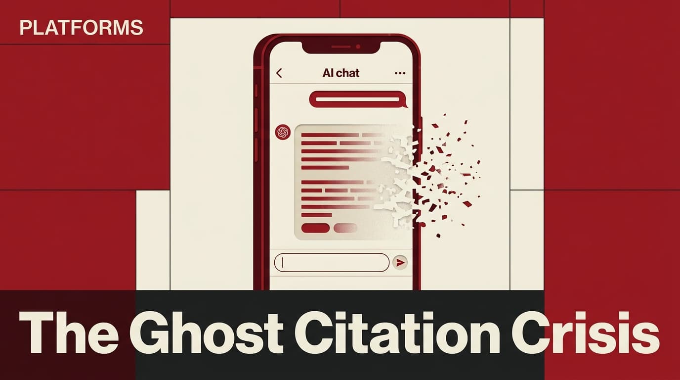 A stylized smartphone showing text fading away, representing the loss of brand attribution in AI search.