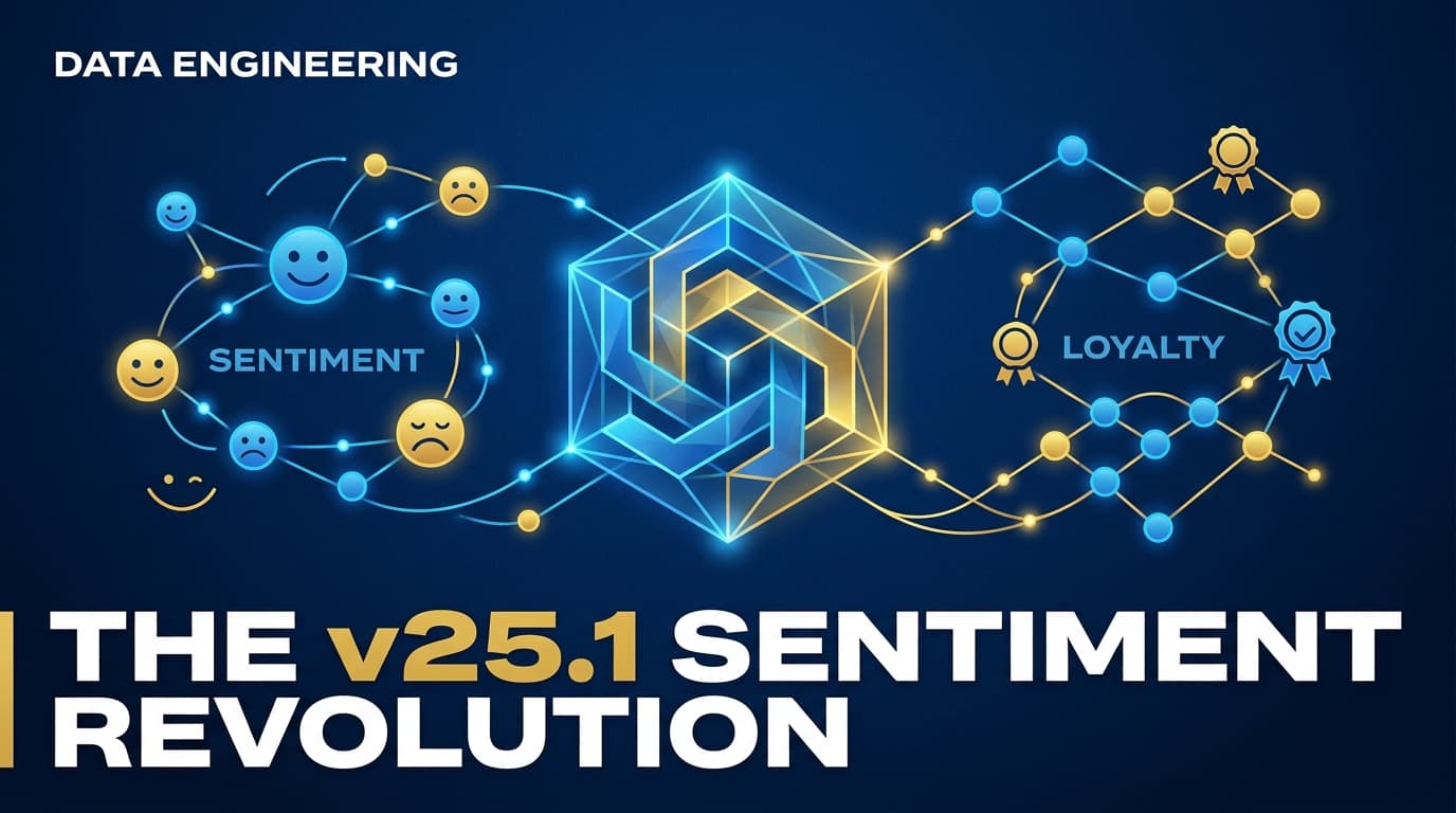 A conceptual illustration of the Google Ads API v25.1 showing data nodes for sentiment and loyalty.