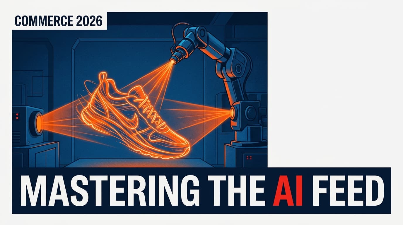 A futuristic representation of AI generating product creative for ecommerce.
