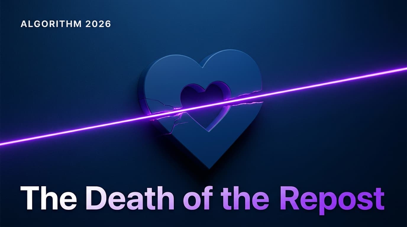 A conceptual 3D illustration of an Instagram heart being split, symbolizing the algorithm's new separation of original and duplicate content.