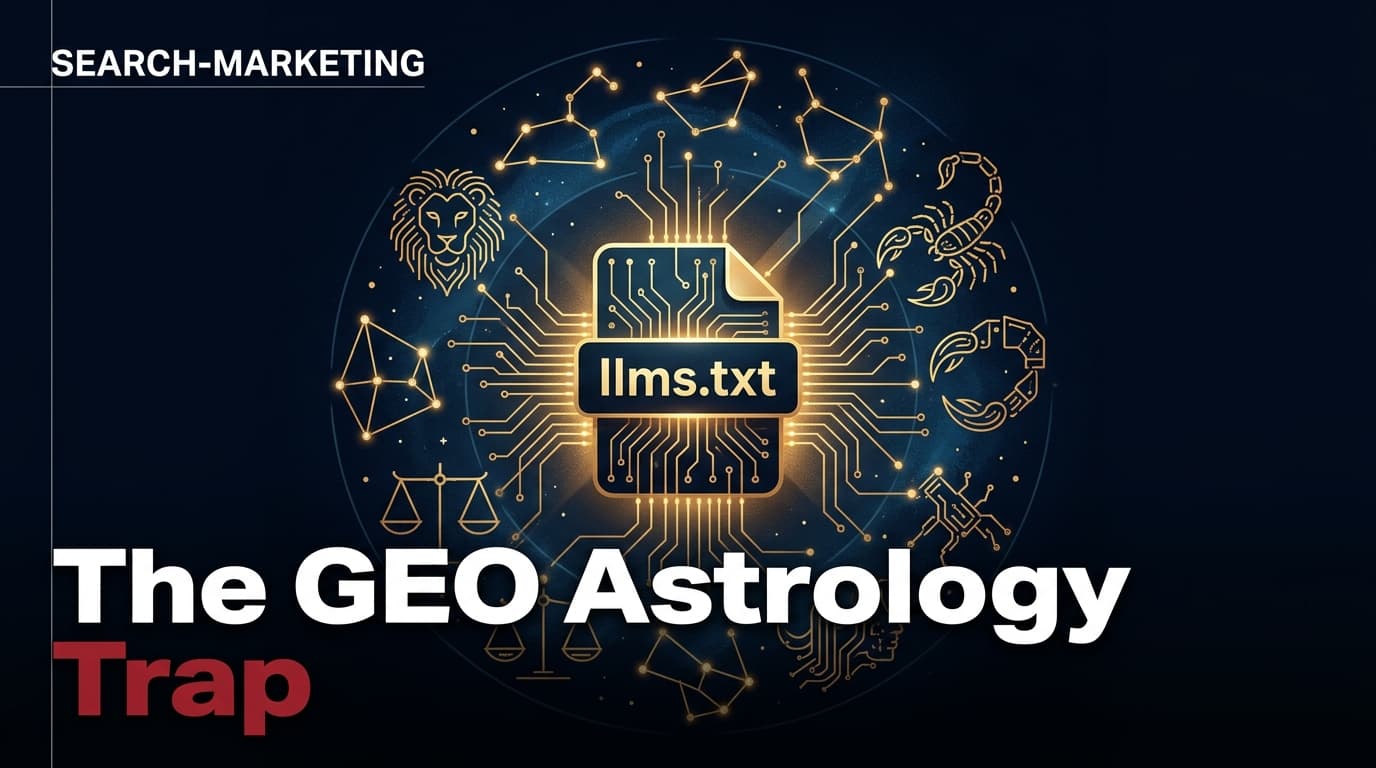 A conceptual illustration showing the llms.txt file as an astrological symbol in a digital void.