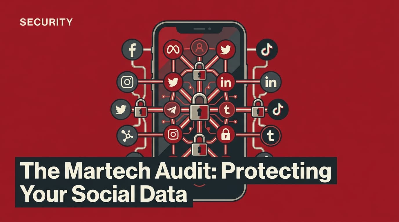 A conceptual illustration of social media security featuring digital locks and platform icons on a smartphone screen.