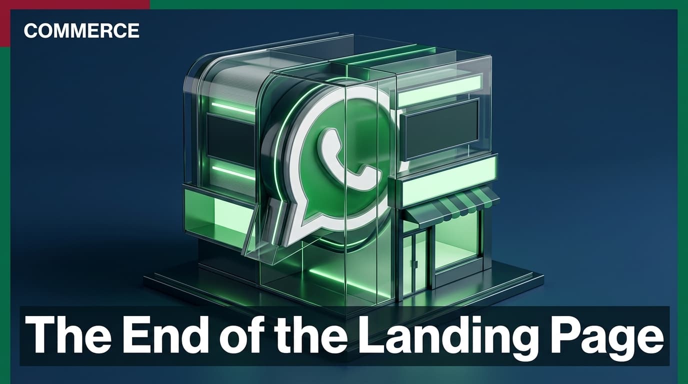 A conceptual illustration showing a messaging app transforming into a digital storefront.