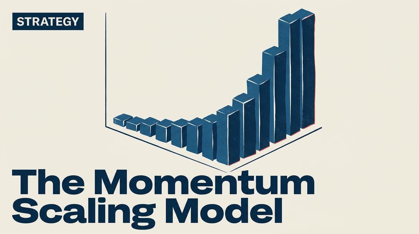 A 3D bar chart illustrating the Momentum Scaling model where budget increases over time rather than being frontloaded.