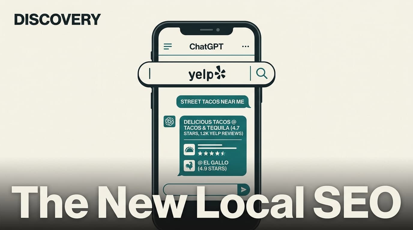 A smartphone showing the integration of ChatGPT and Yelp for local business discovery.