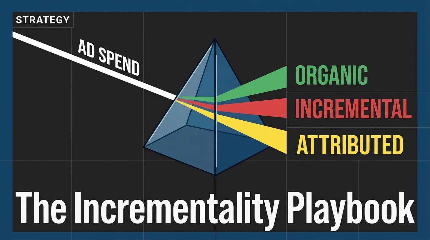 A conceptual illustration showing how ad spend is divided into organic and incremental revenue using a prism metaphor.
