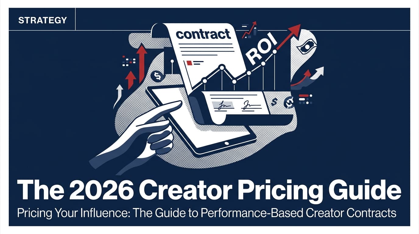 A digital contract on a tablet showing performance metrics and a rising ROI graph.