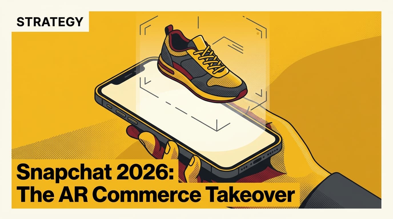 A smartphone displaying an augmented reality sneaker try-on feature with professional editorial typography.