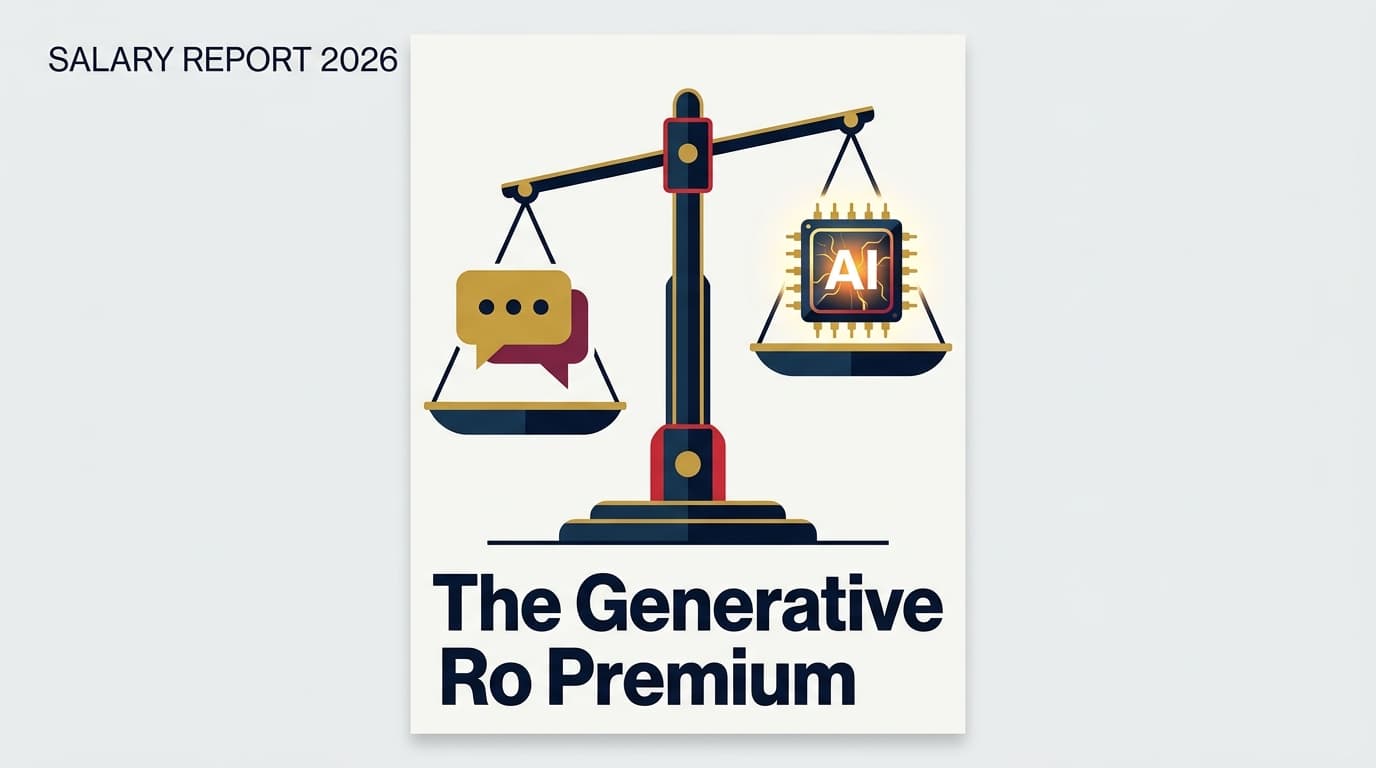 A conceptual digital scale balancing social media icons against an AI chip, representing the salary premium for AI skills.