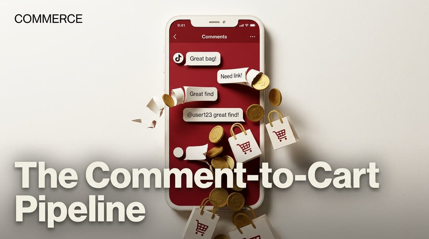 A stylized smartphone showing TikTok comments turning into shopping bags, symbolizing the conversion power of community management.